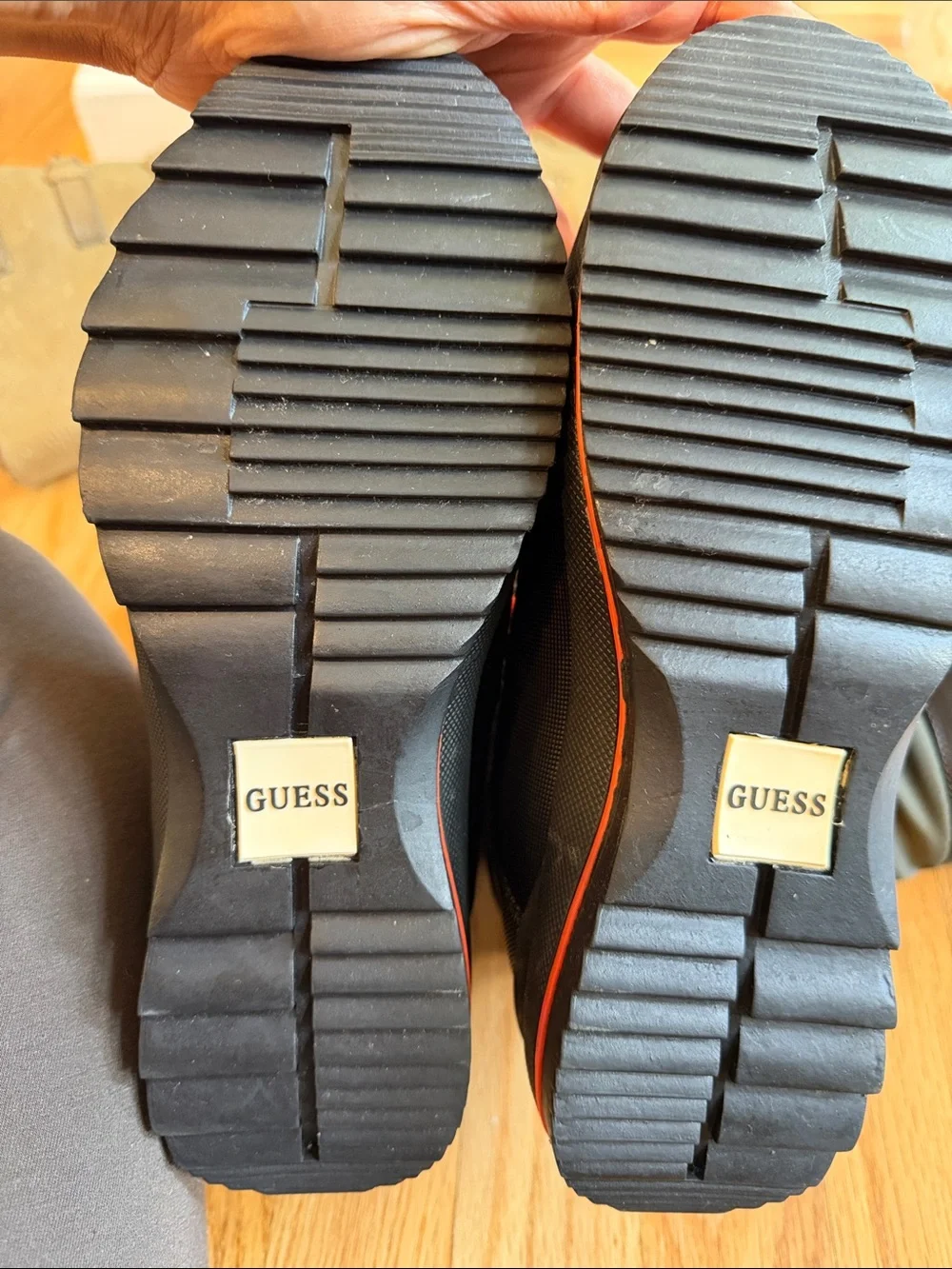Guess Black Winter Boots with Orange Laces and Faux Fur Cuff